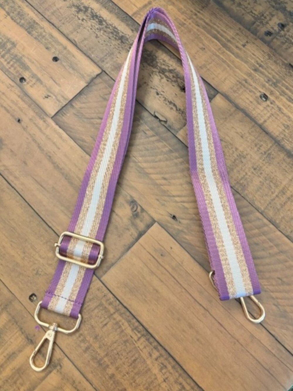 Purple Gold & White Striped Adjustable Purse Strap Crossbody Bag Strap